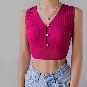 Free People Fuchsia Ribbed Crop Top